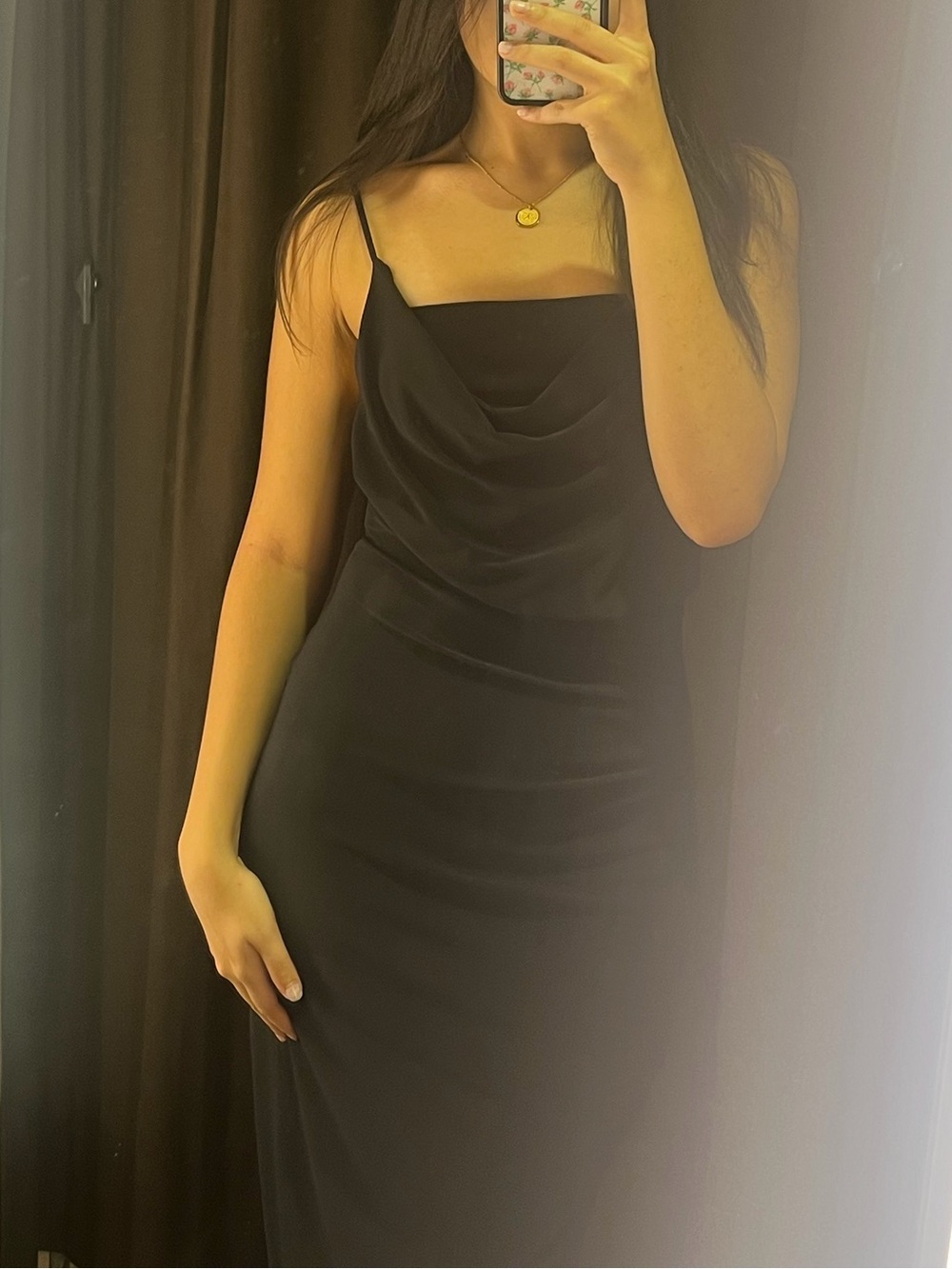 Zara Black Cowl-Neck Midi Slip Dress